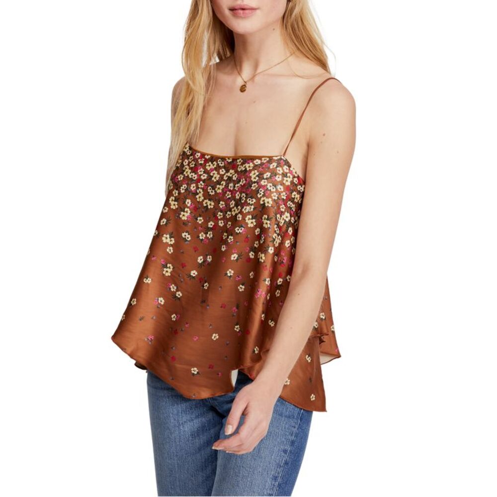 Intimately Free People Womens Let Me Love Satin Floral Camisole Top Brown XS